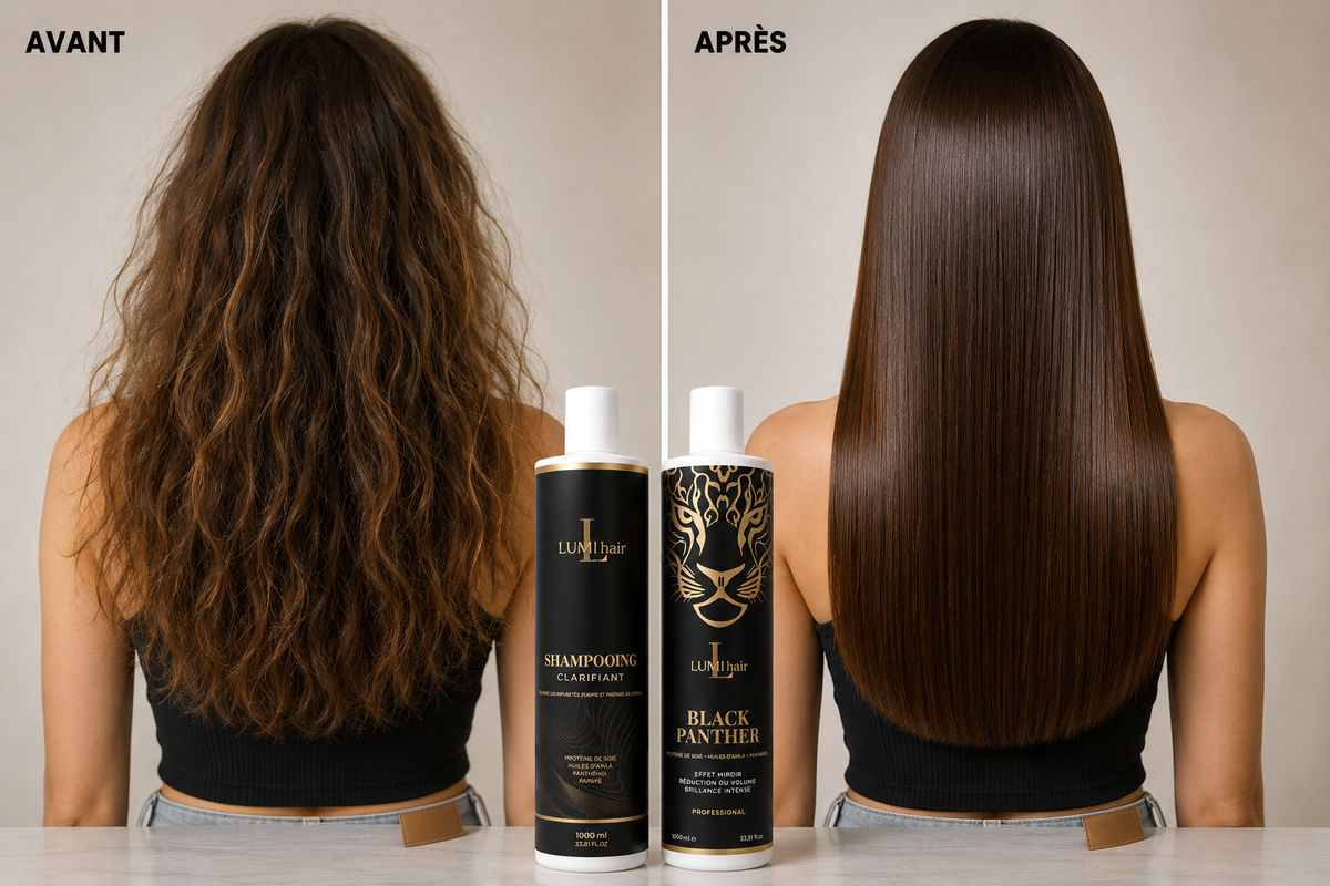 Lissage Brésilien & Indien LUMI hair Paris – Protéine de Soie & Huile d'Amla| Kit Black Panther + Shampooing