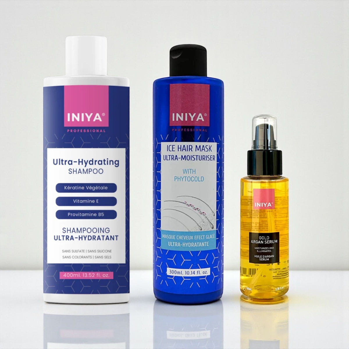 Kit Ultra Hydratant INIYA Professional – Shampooing, Masque & Sérum Huile d’Argan