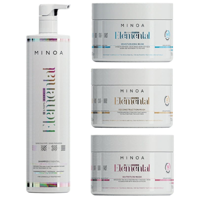 Soins Capillaire Sans Sulfate Minoa Elemental 1L + 3x450g