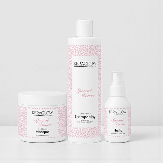 Lots de 12 KERAGLOW Shampoing, Masque Spécial Pousse – & Huile Anti-Chute Énergisants sans Sulfate