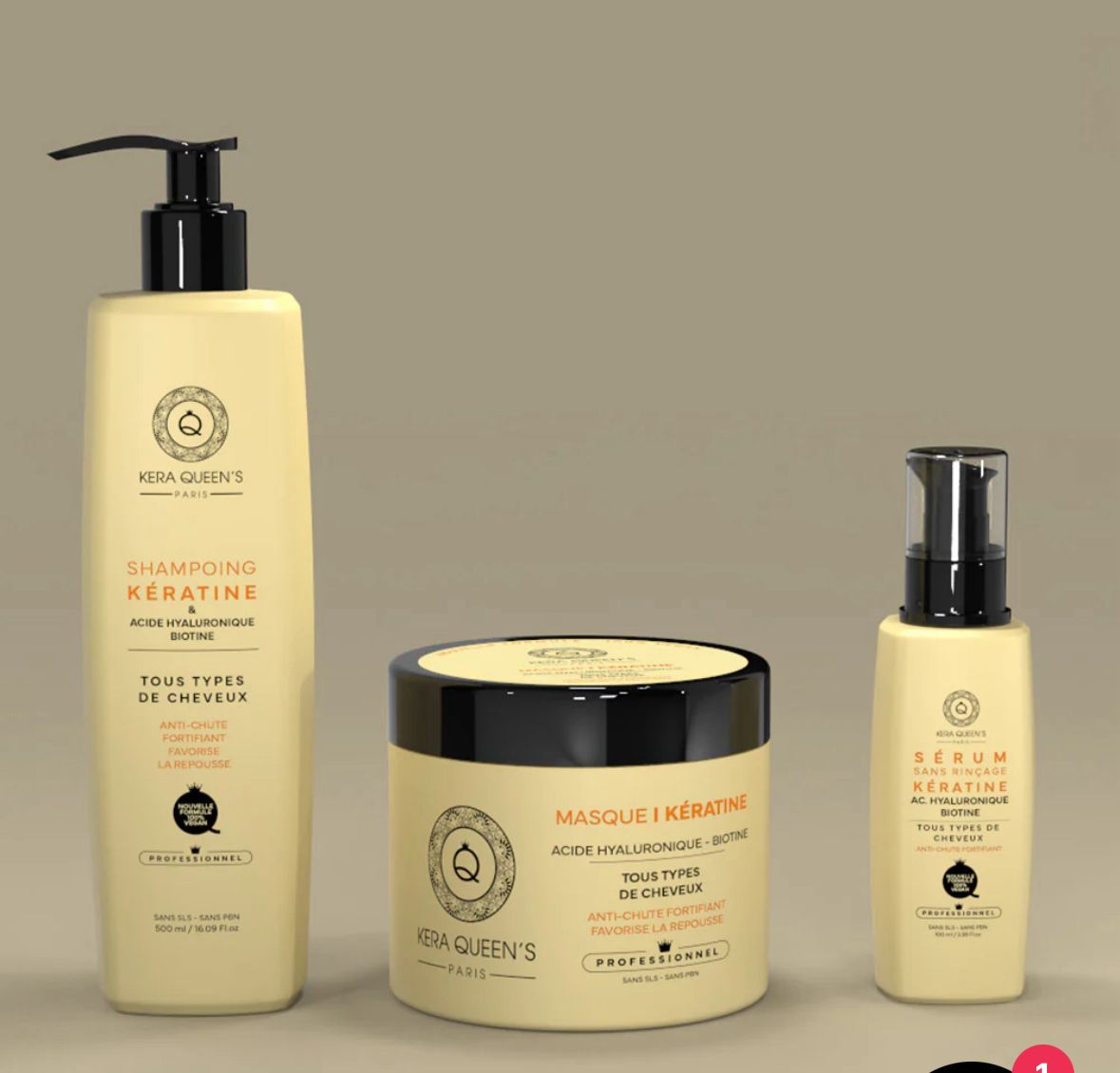 Lots de 6 Kit entretein cheveux Trio Biotine Kera Queen’s| Shampooing sans sulfate Masque Sérum Fortifiant
