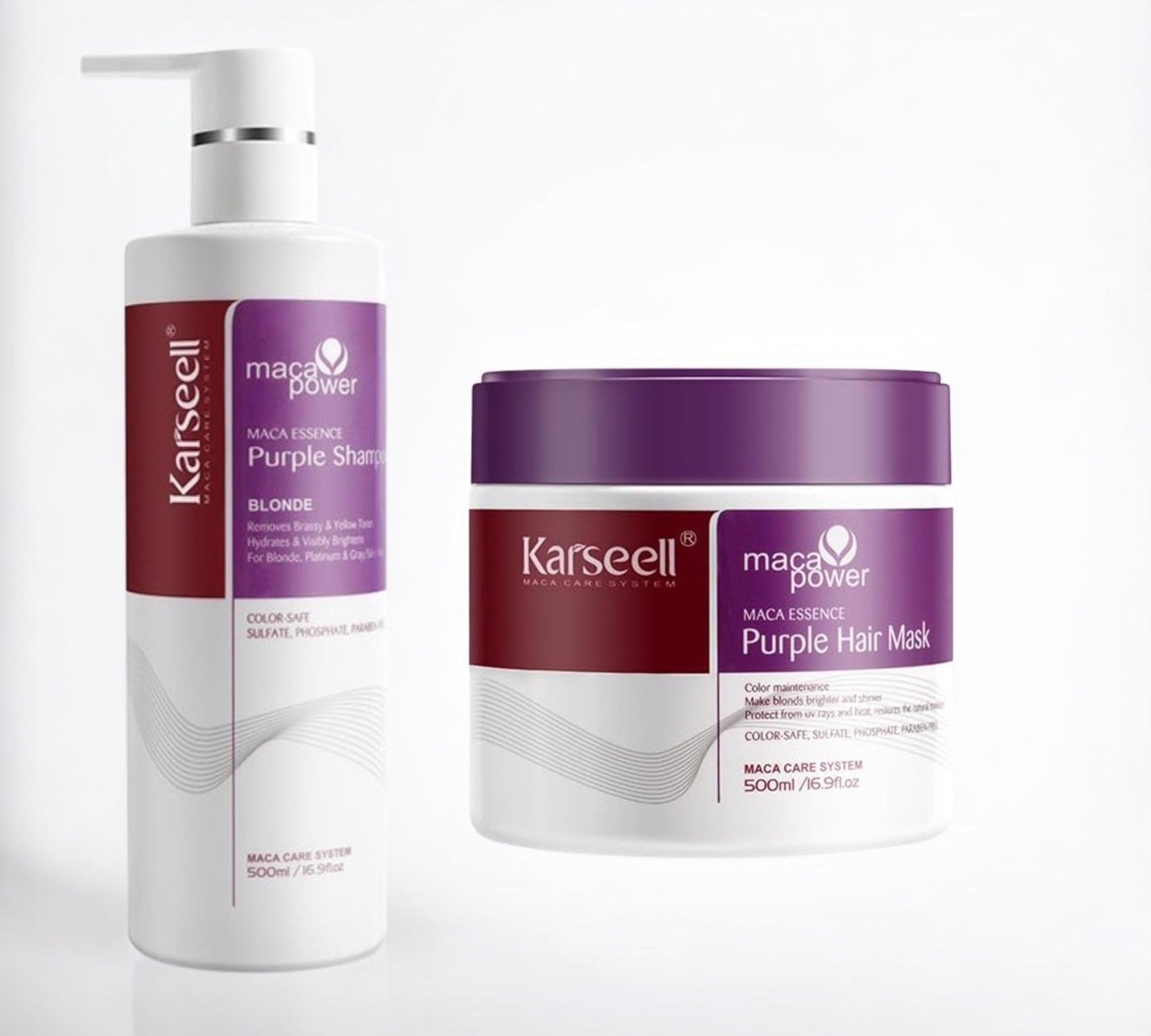 Duo Karseell Violet – Shampoing 500 ml + Masque 500 ml| Anti-Reflets Jaunes – Blonds, Gris & Décolorés