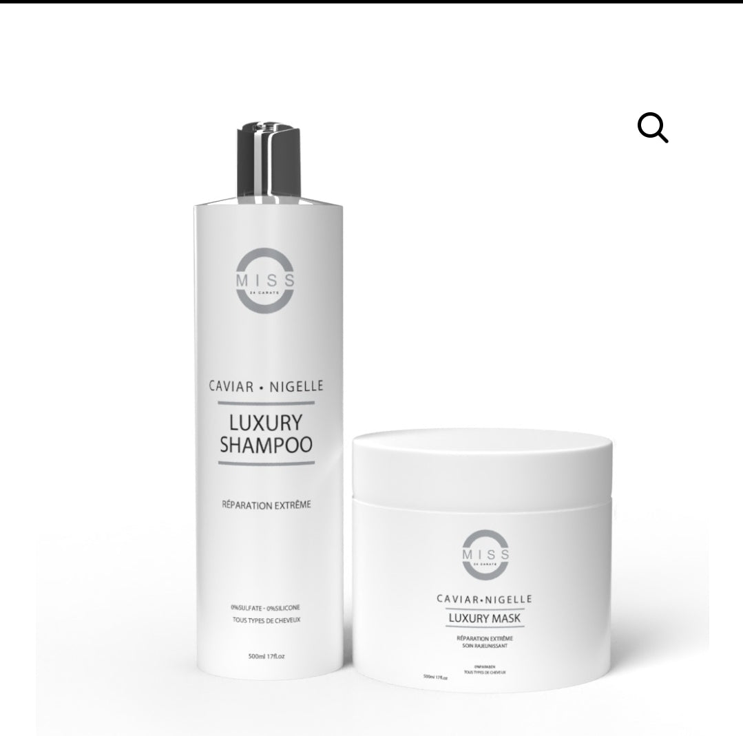 SHAMPOING ET MASQUE CAVIAR-NIGELLE SANS SULFATE NI SILICONE MISS 24 CARATS