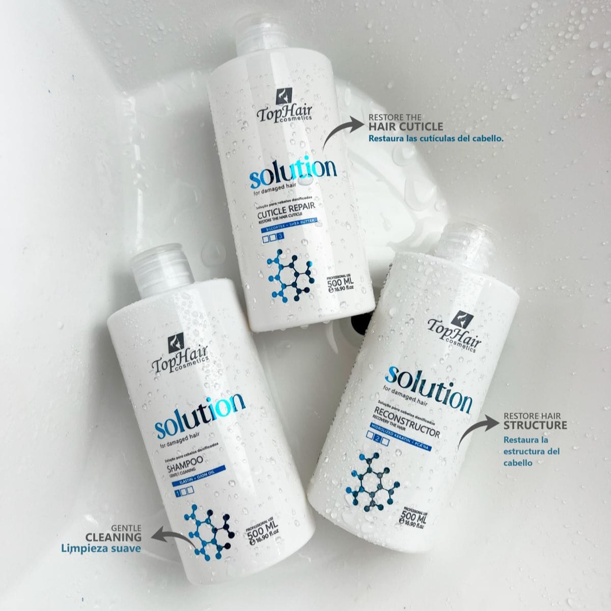 Kit Solution TopHair Cosmetics - Réparation Intensive 3 Étapes (3x500ml)