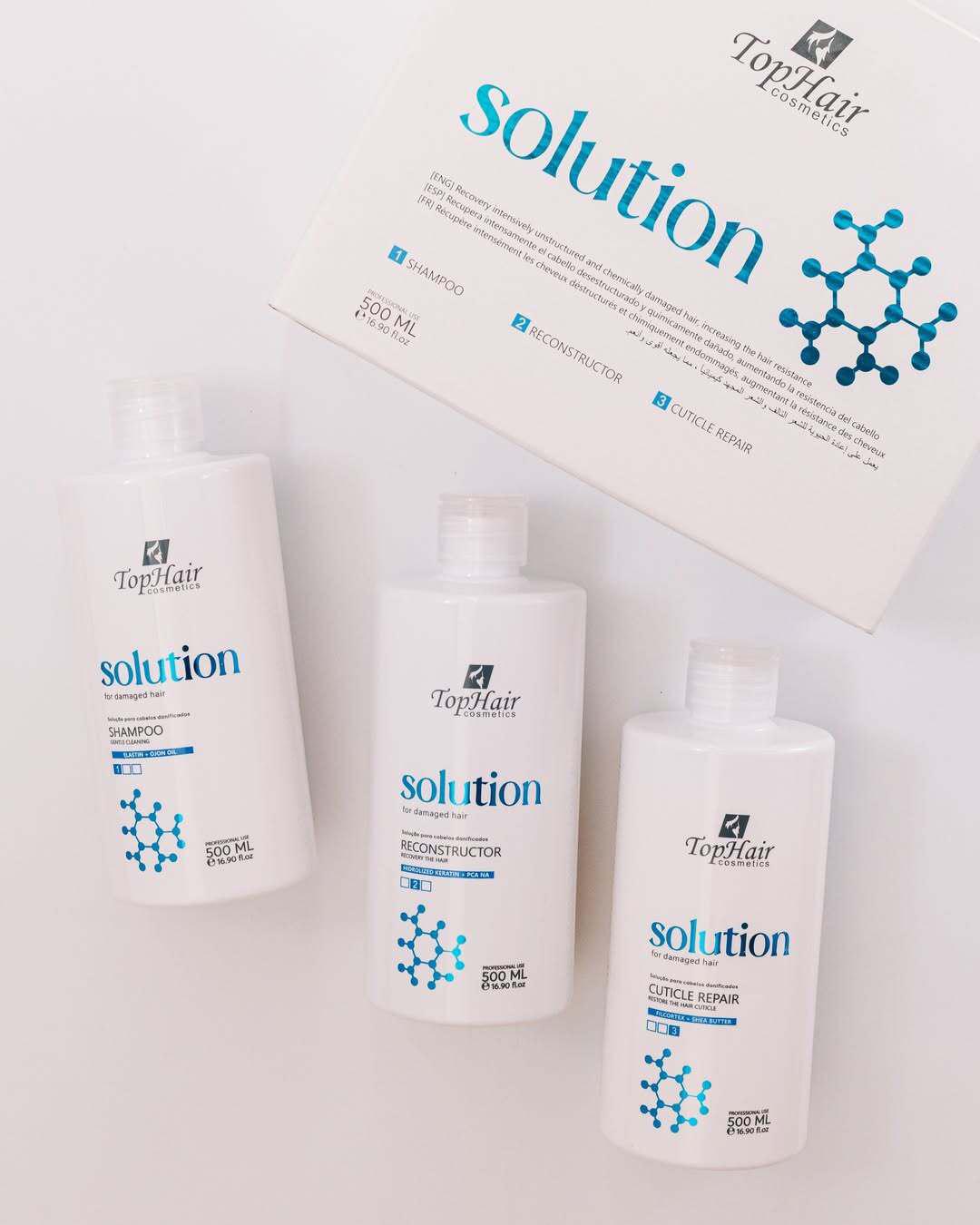 Kit Solution TopHair Cosmetics - Réparation Intensive 3 Étapes (3x500ml)