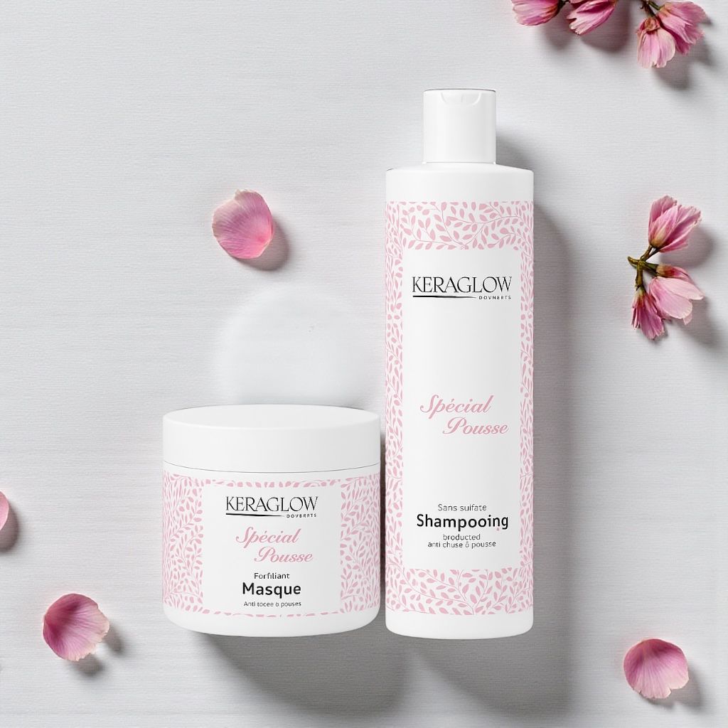 Lots de 12 KERAGLOW Shampoing, Masque Spécial Pousse – & Huile Anti-Chute Énergisants sans Sulfate