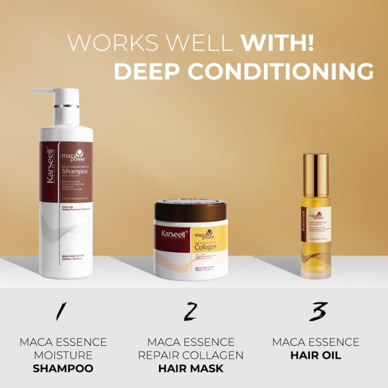 Coffret Karseell Masque Au Collagène 500ml + Shampoing 500ml + Huile d'Argan 50ml