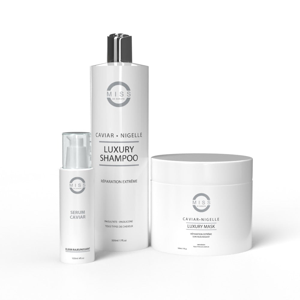 SHAMPOING ET MASQUE CAVIAR-NIGELLE SANS SULFATE NI SILICONE MISS 24 CARATS