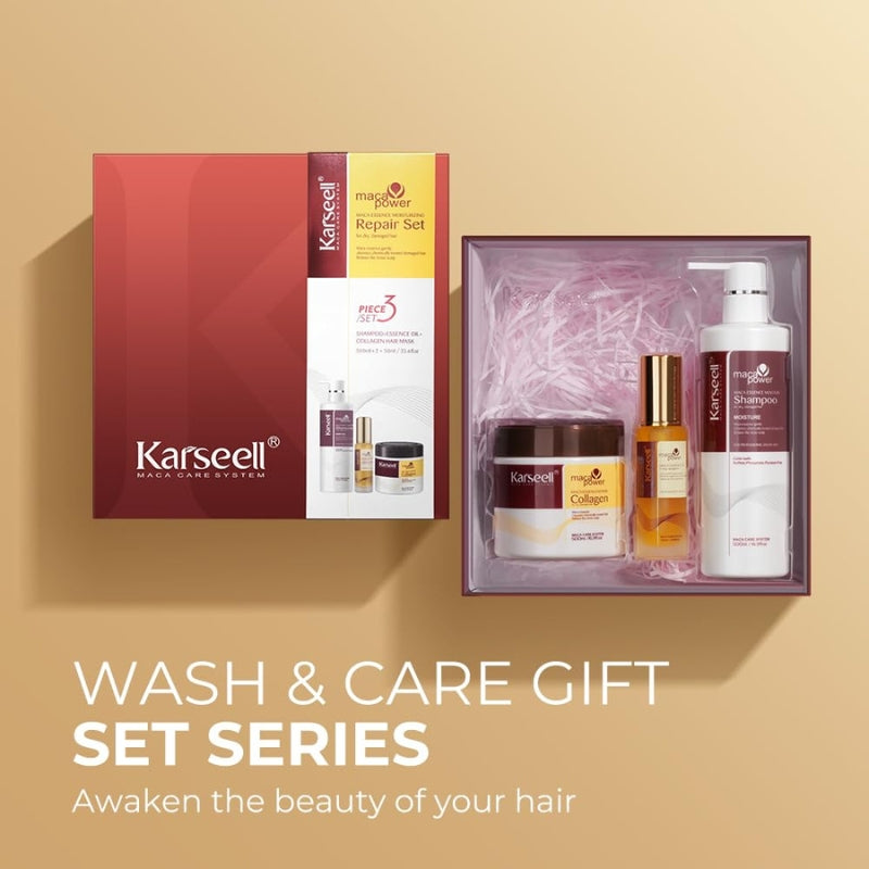 Coffret Karseell Masque Au Collagène 500ml + Shampoing 500ml + Huile d'Argan 50ml