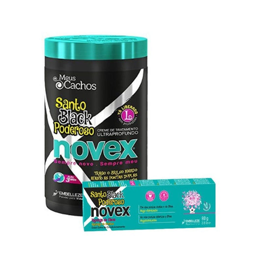 Pack Novex Santo Black Puissant – Masque 400g + Recharge 80g| Anti-Frisottis & Hydratation Intense