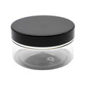 Pots cosmétique, 100ml, PET/PP, 70/400, Fileté, Transparent, Noir, Cylindrique